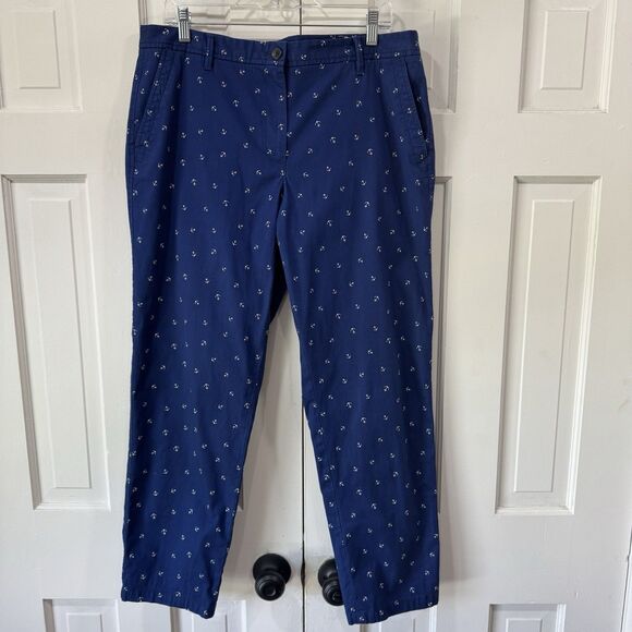 Talbot's Relaxed Chino Pant Size 12 Navy White Anchors Nautical Coastal PRISTINE - Picture 2 of 12